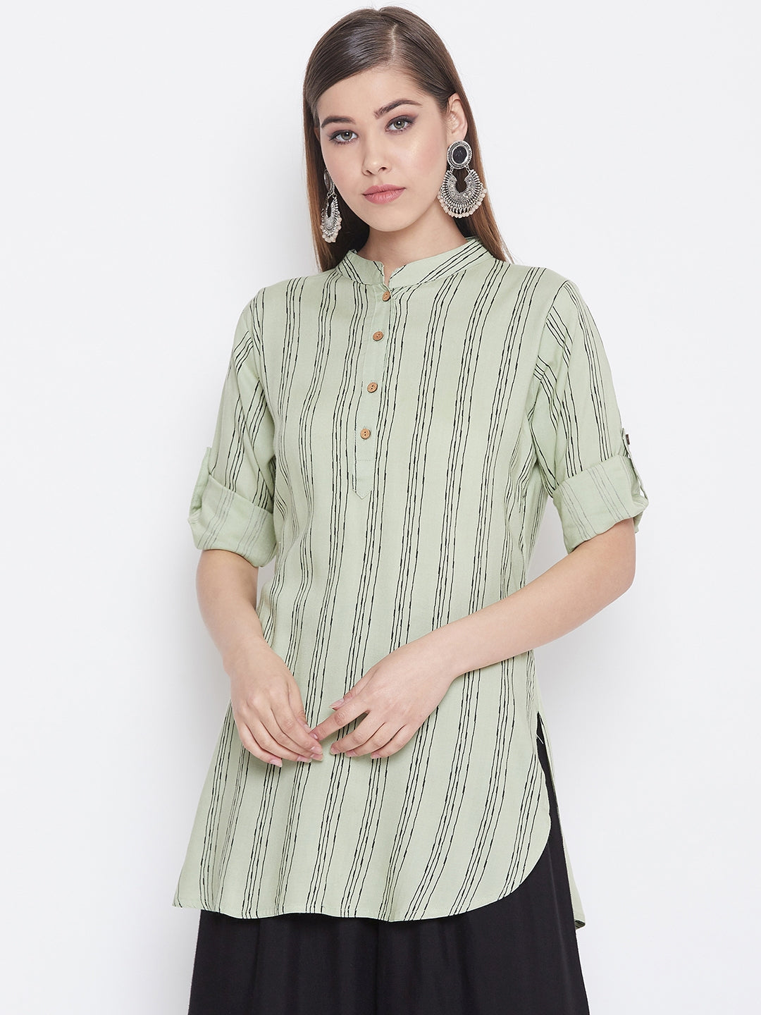 Honeydew Stripes Short Kurti