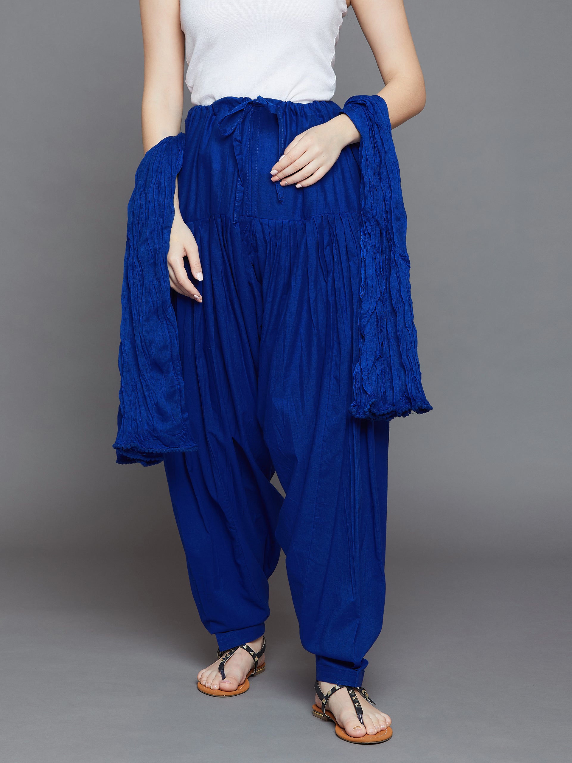 Royal Blue Cotton Plain Patiala with Dupatta
