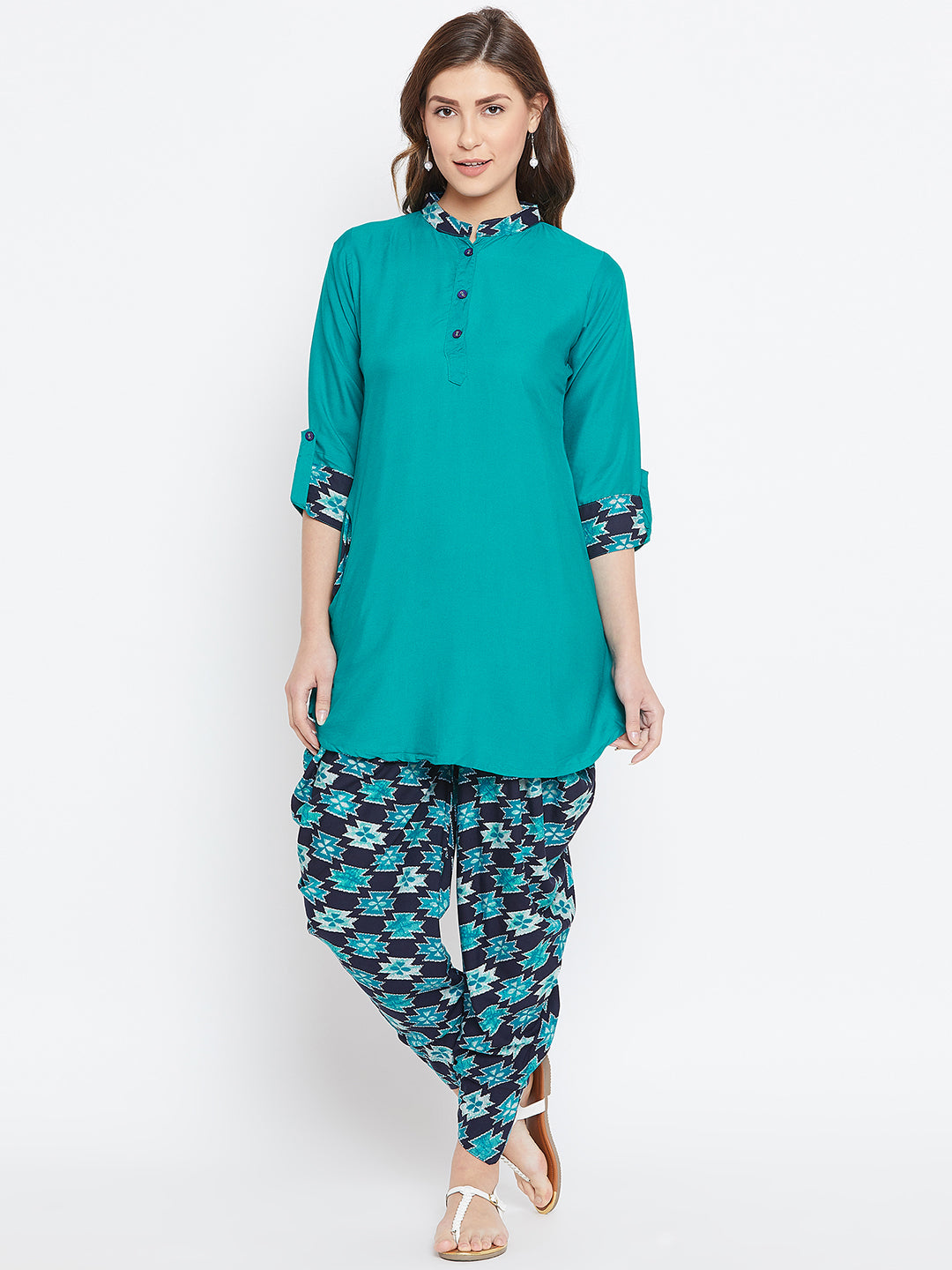 Rama Green Aztec Print Dhoti Set