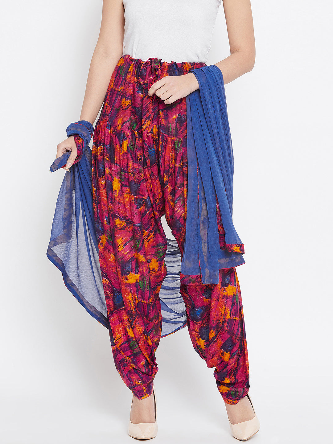 Abstract Print Printed Rayon Patiala with Dupatta