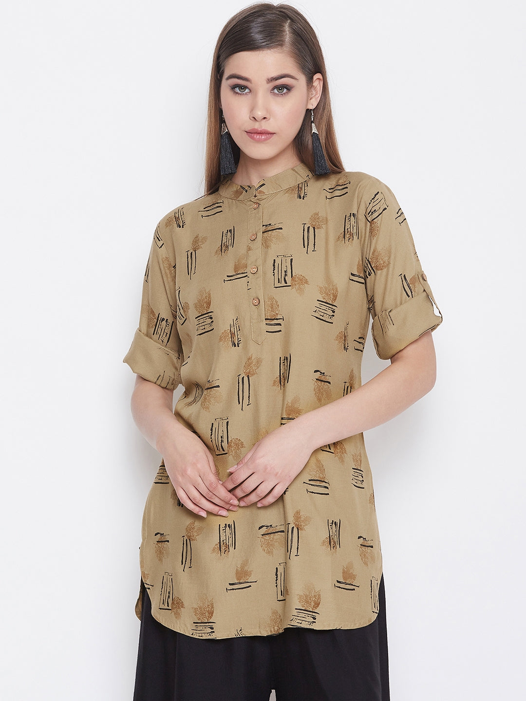 Pale Taupe Printed Short Kurta