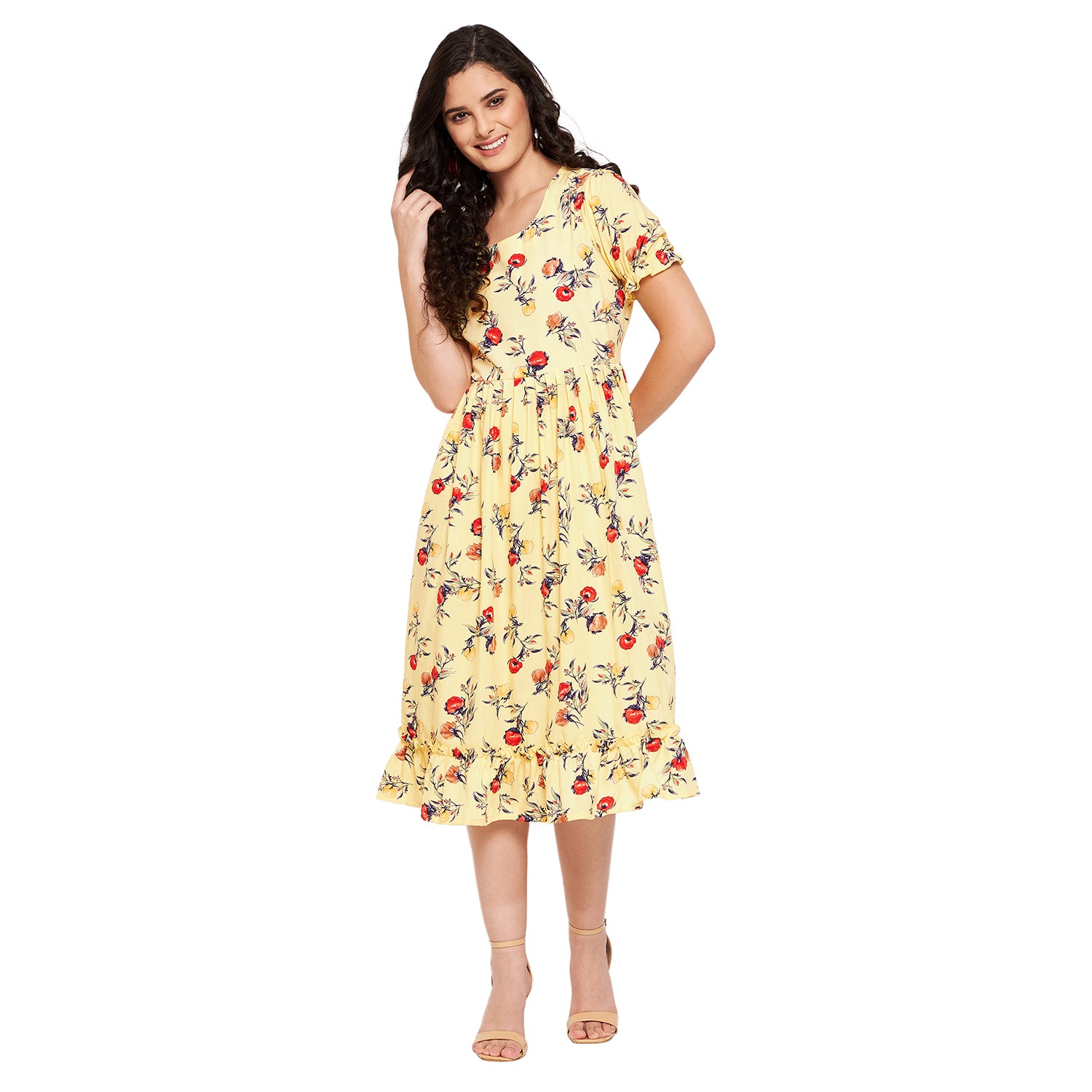 Rosie Frilly Floral Dress Yellow