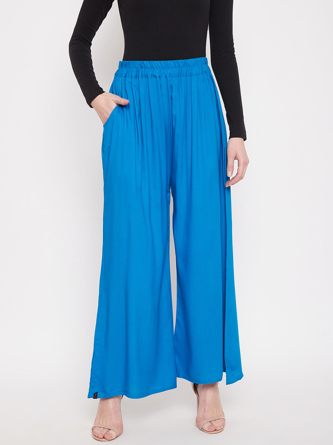 Sky Blue Plain Rayon Palazzo