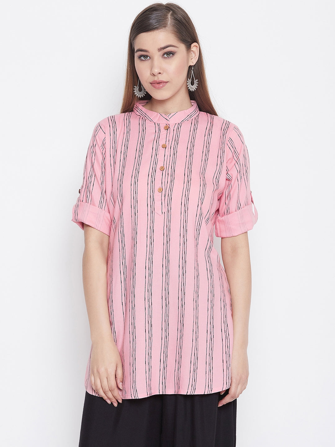 Azalea Pink Striped Short Kurta