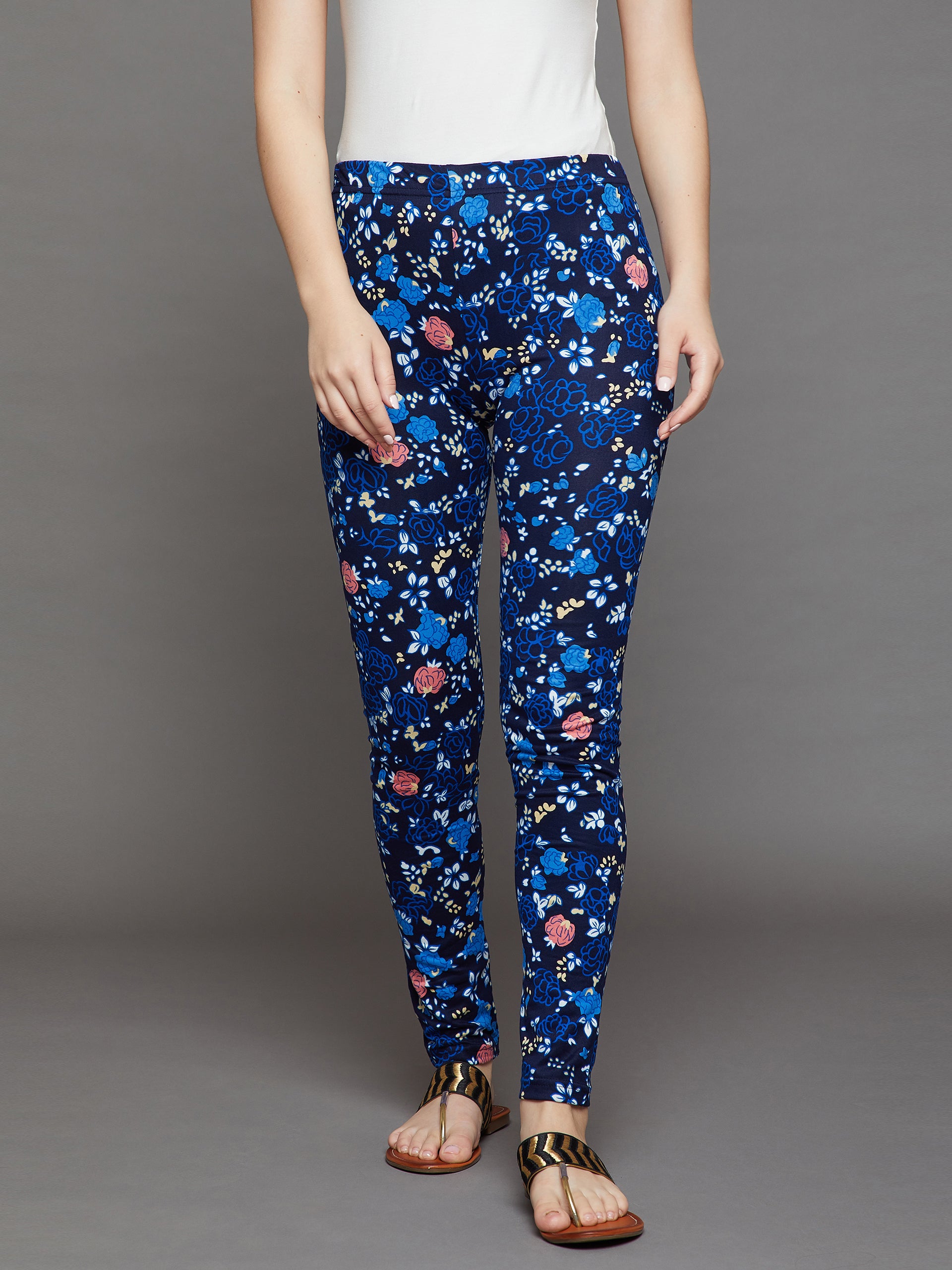 Blue Floral Printed Legging