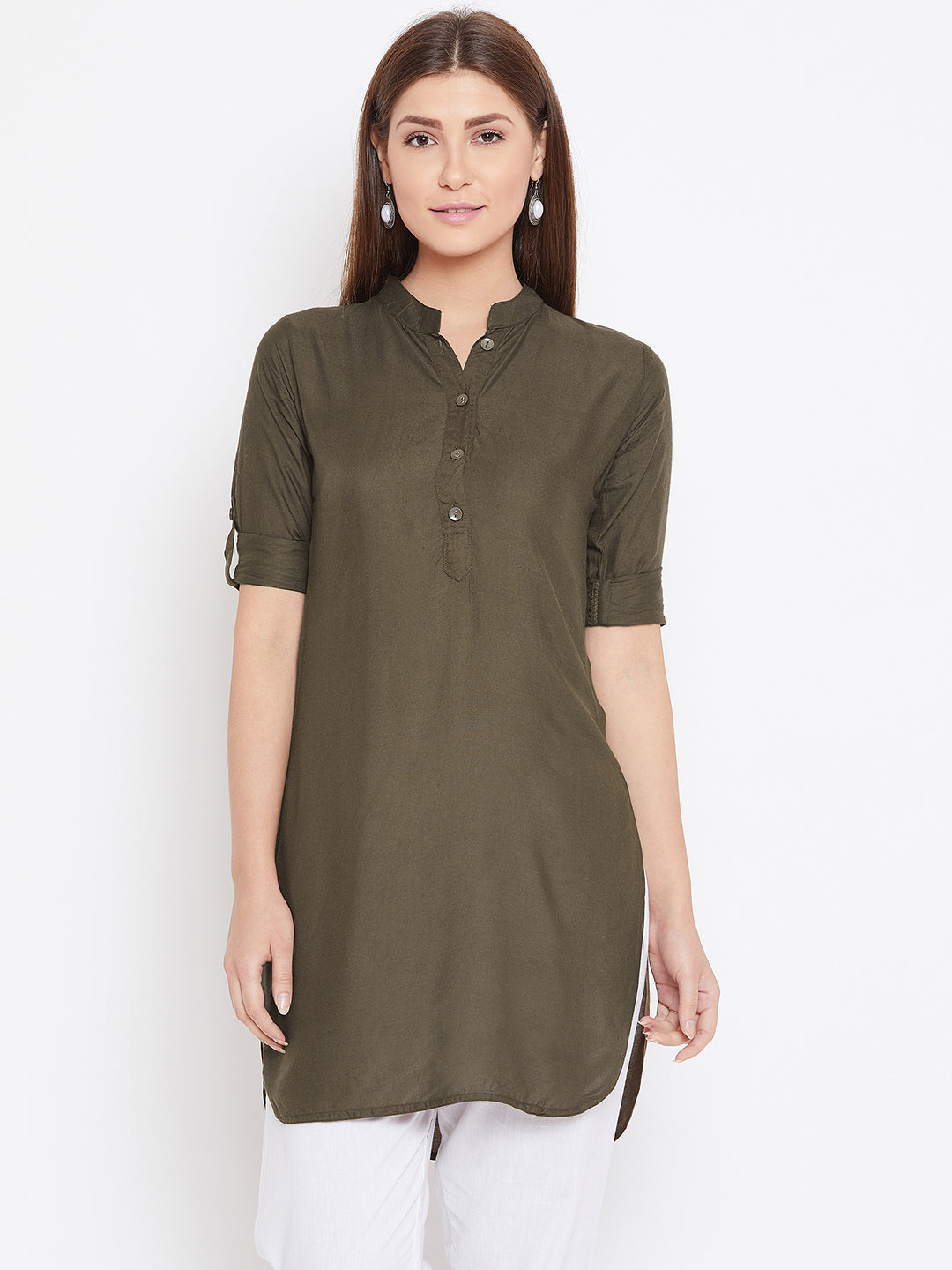 Olive Green Solid Color Kurti