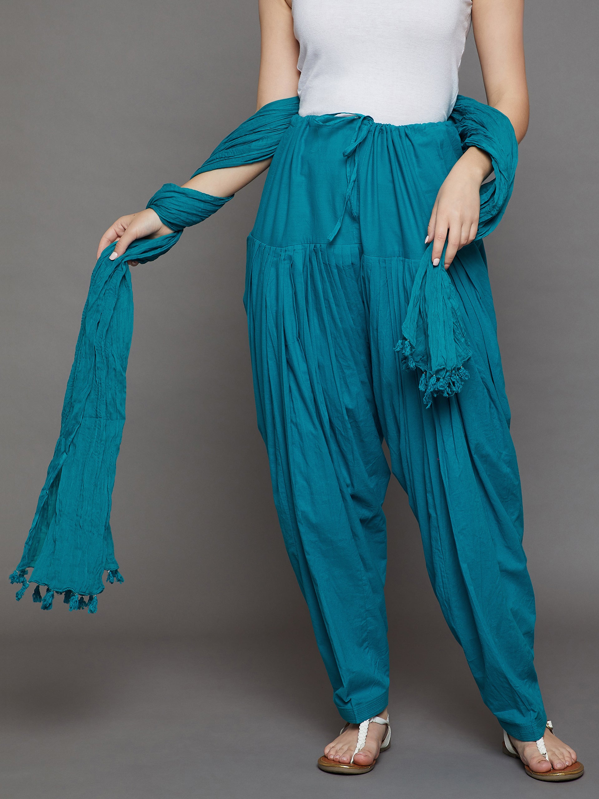 Rama Green Cotton Plain Patiala with Dupatta
