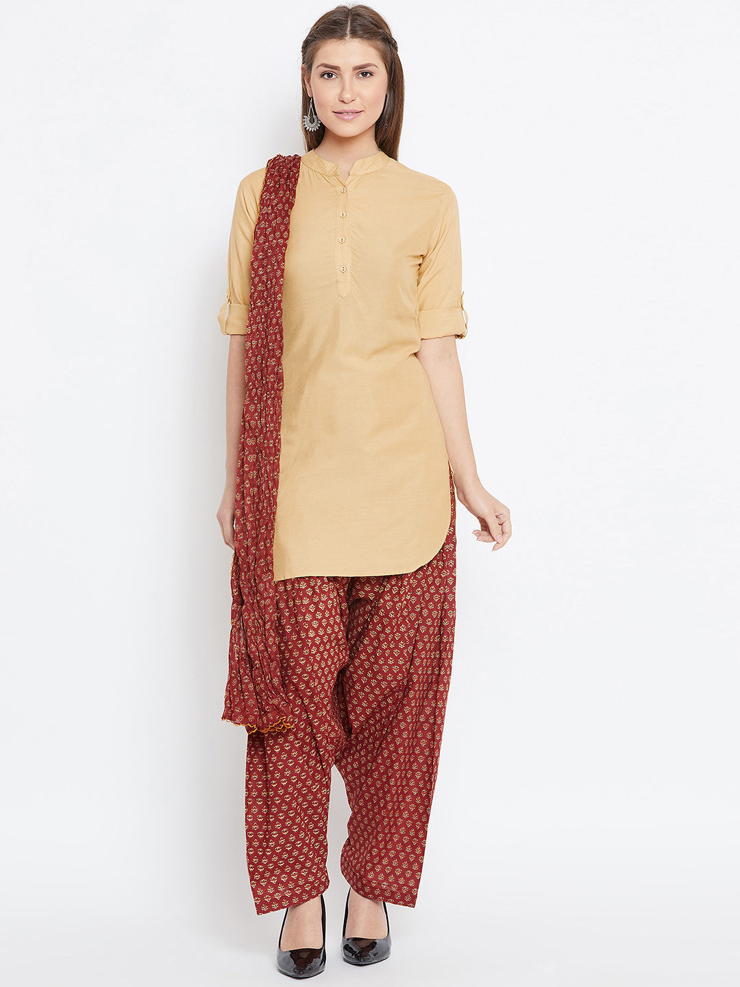 Ditsy Print Patiala with Fawn Kurti Set