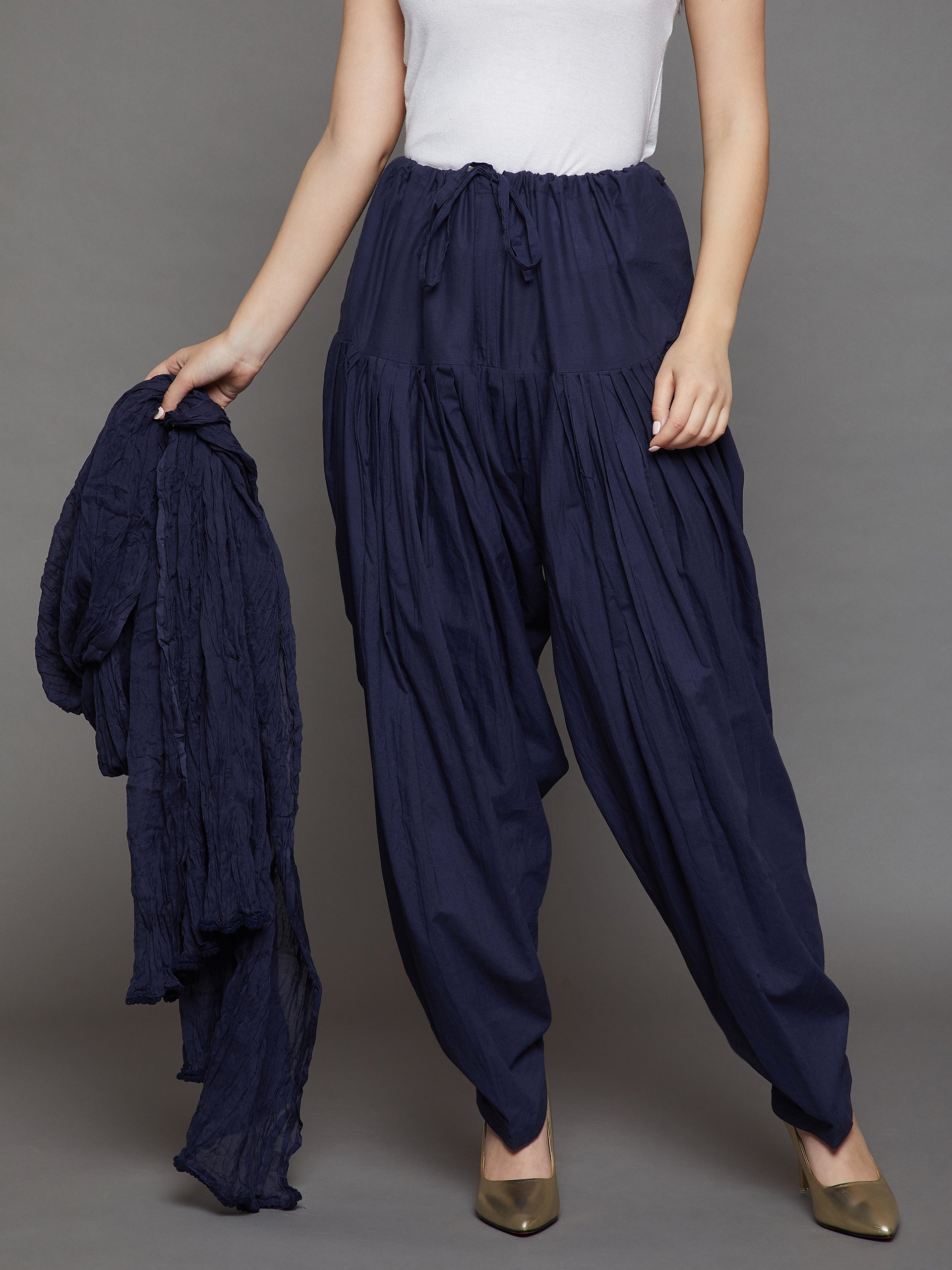 Navy Blue Cotton Plain Patiala with Dupatta