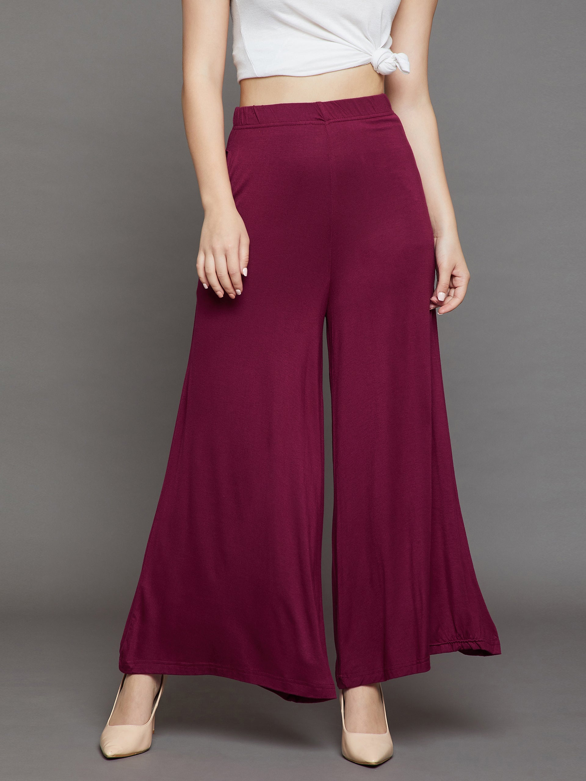 Maroon Plain Viscose Palazzo