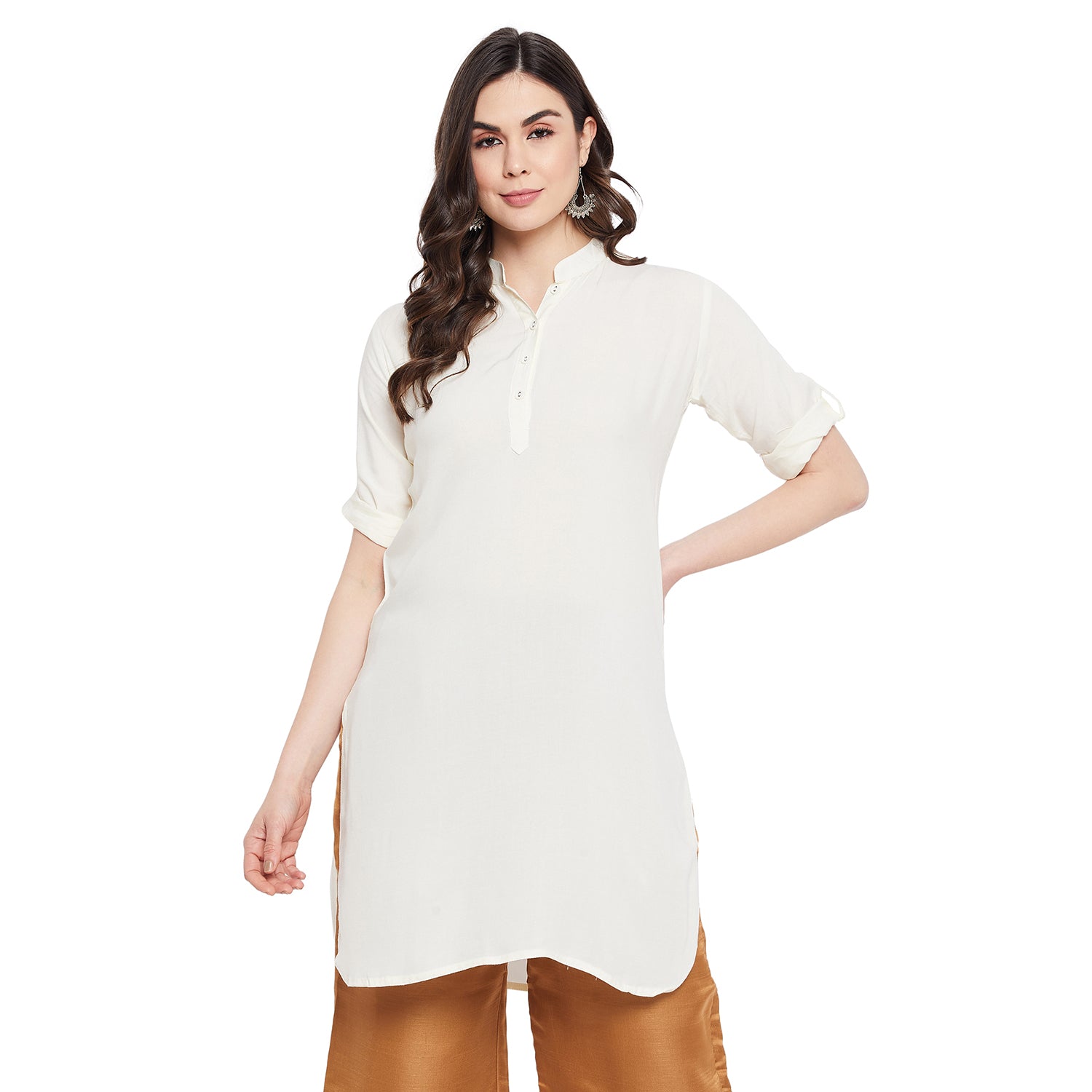 Cream Solid Color Kurti