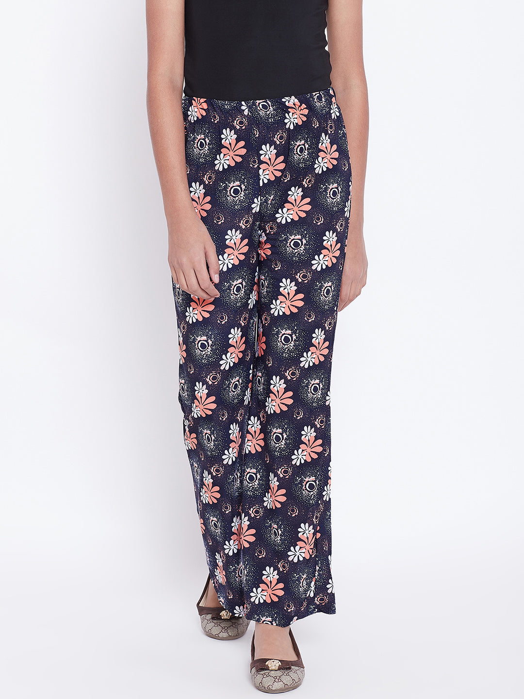 Peach Tri Floral Printed Palazzo