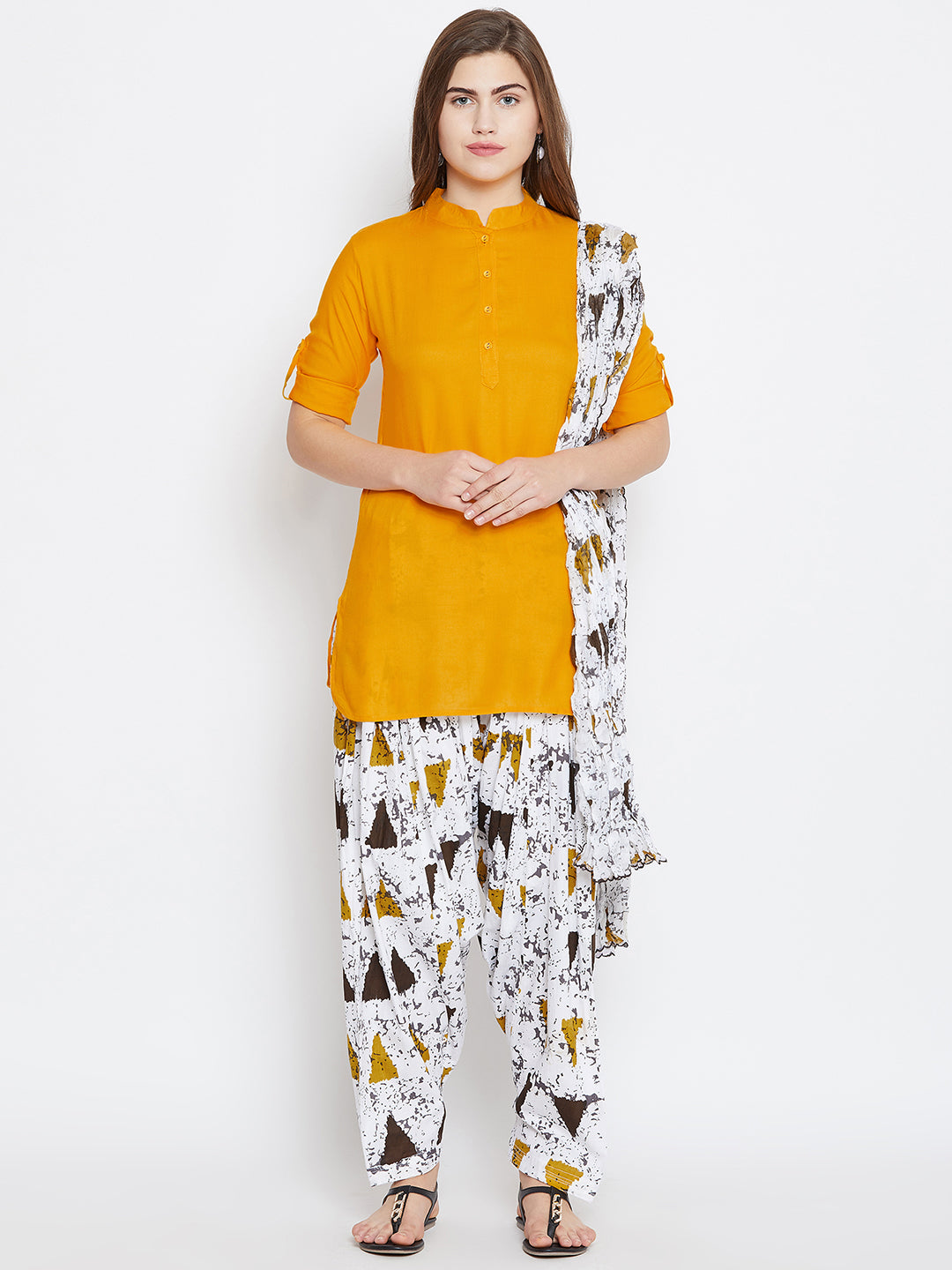 Vector Print Patiala with Mustard Kurti Set