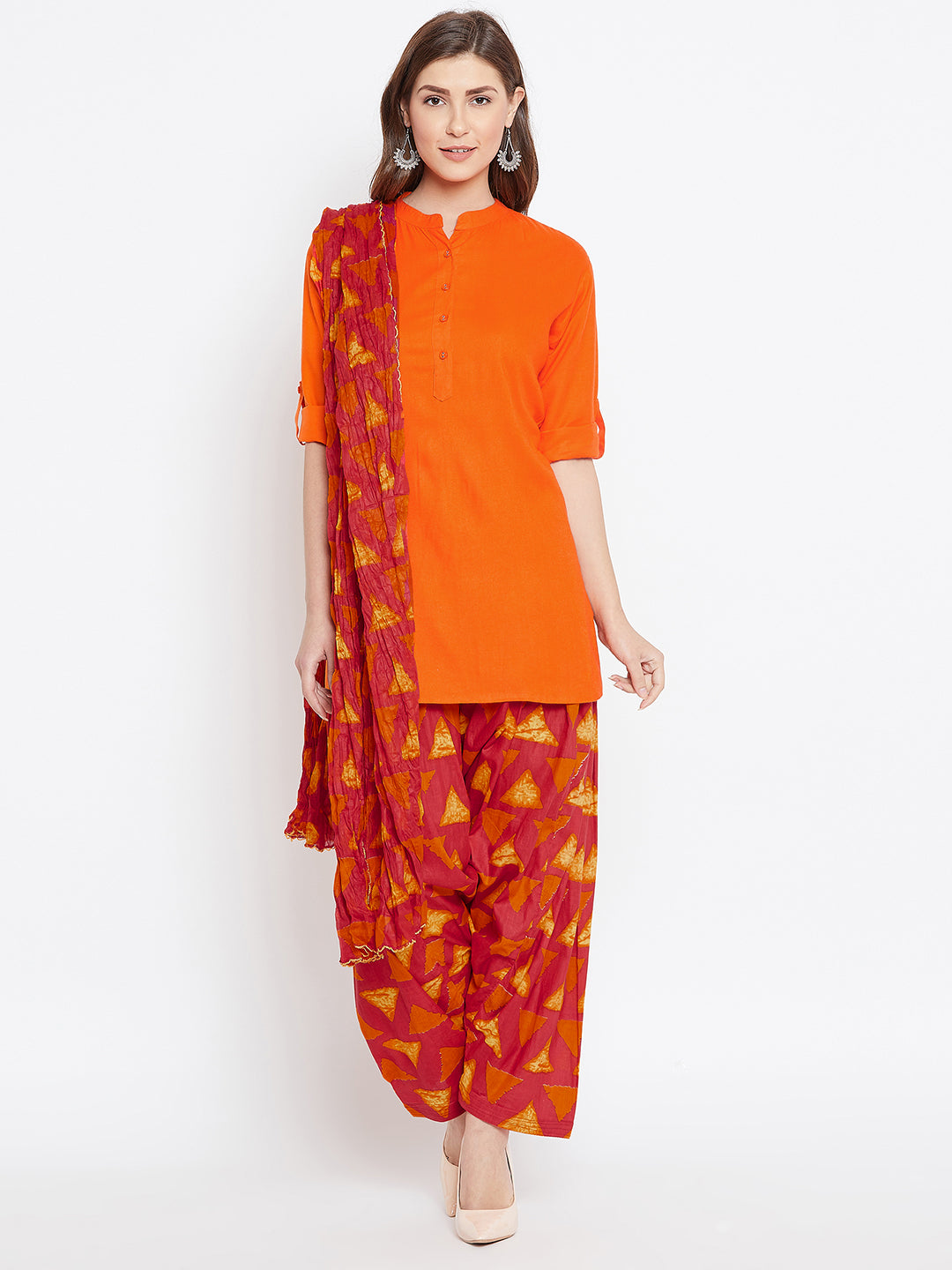 Vector Print Patiala with Orange Kurti Set