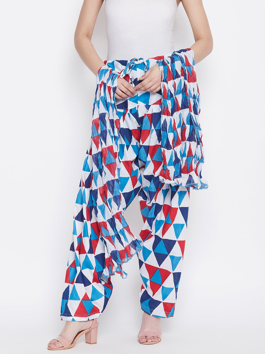 Geometric Pattern Printed Cotton Patiala with Dupatta