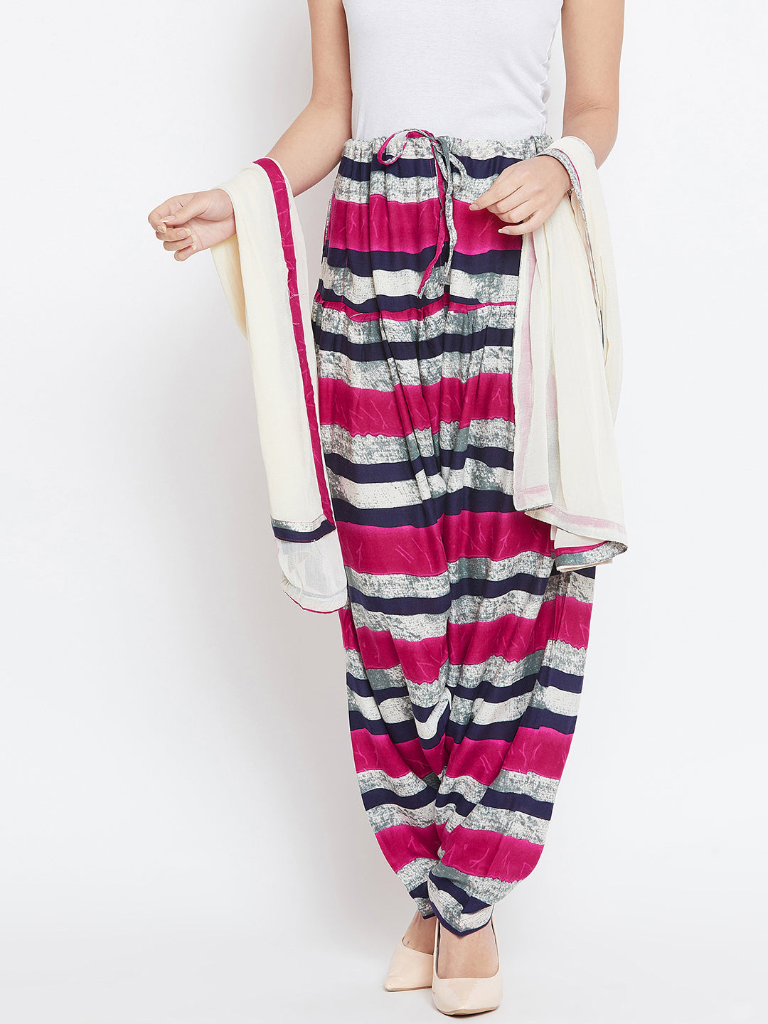 Striped Pattern Rayon Printed Patiala with Dupatta