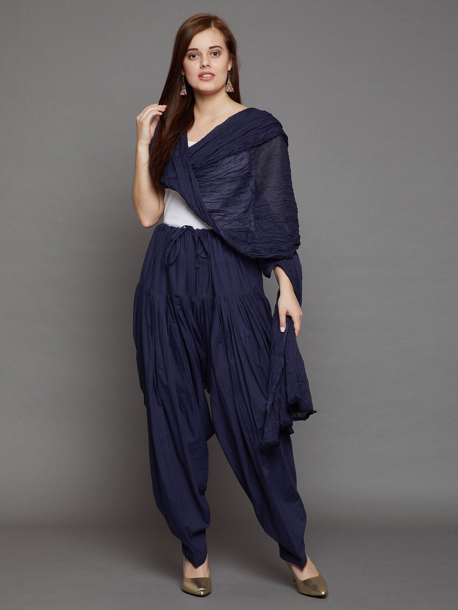Navy Blue Cotton Plain Patiala with Dupatta