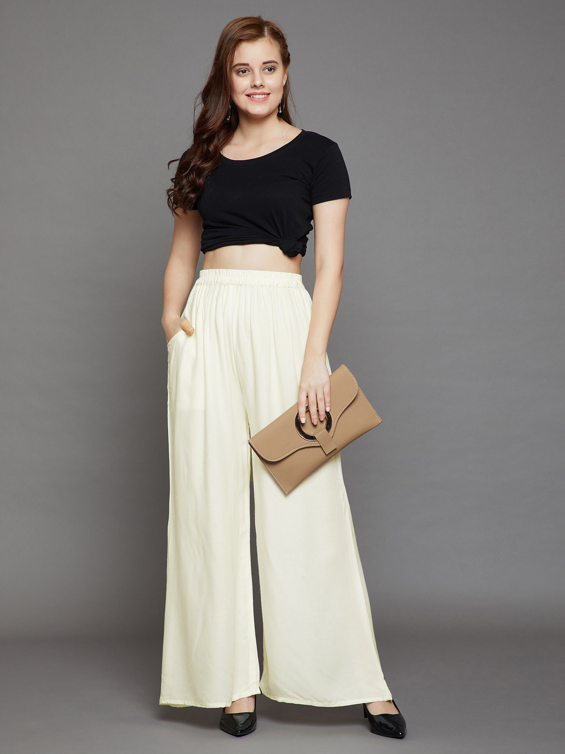 Off White Plain Rayon Palazzo