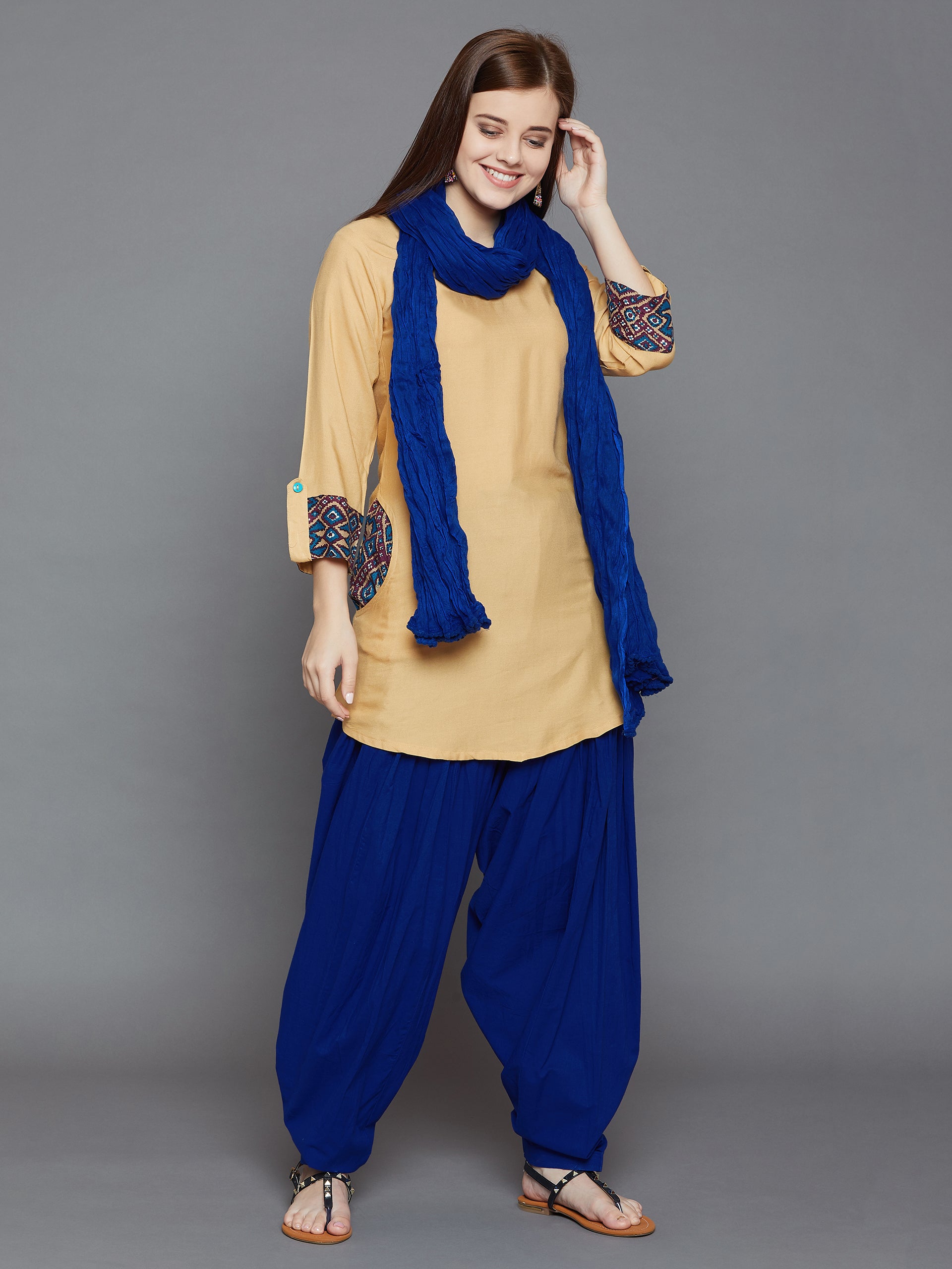 Royal Blue Cotton Plain Patiala with Dupatta Free size