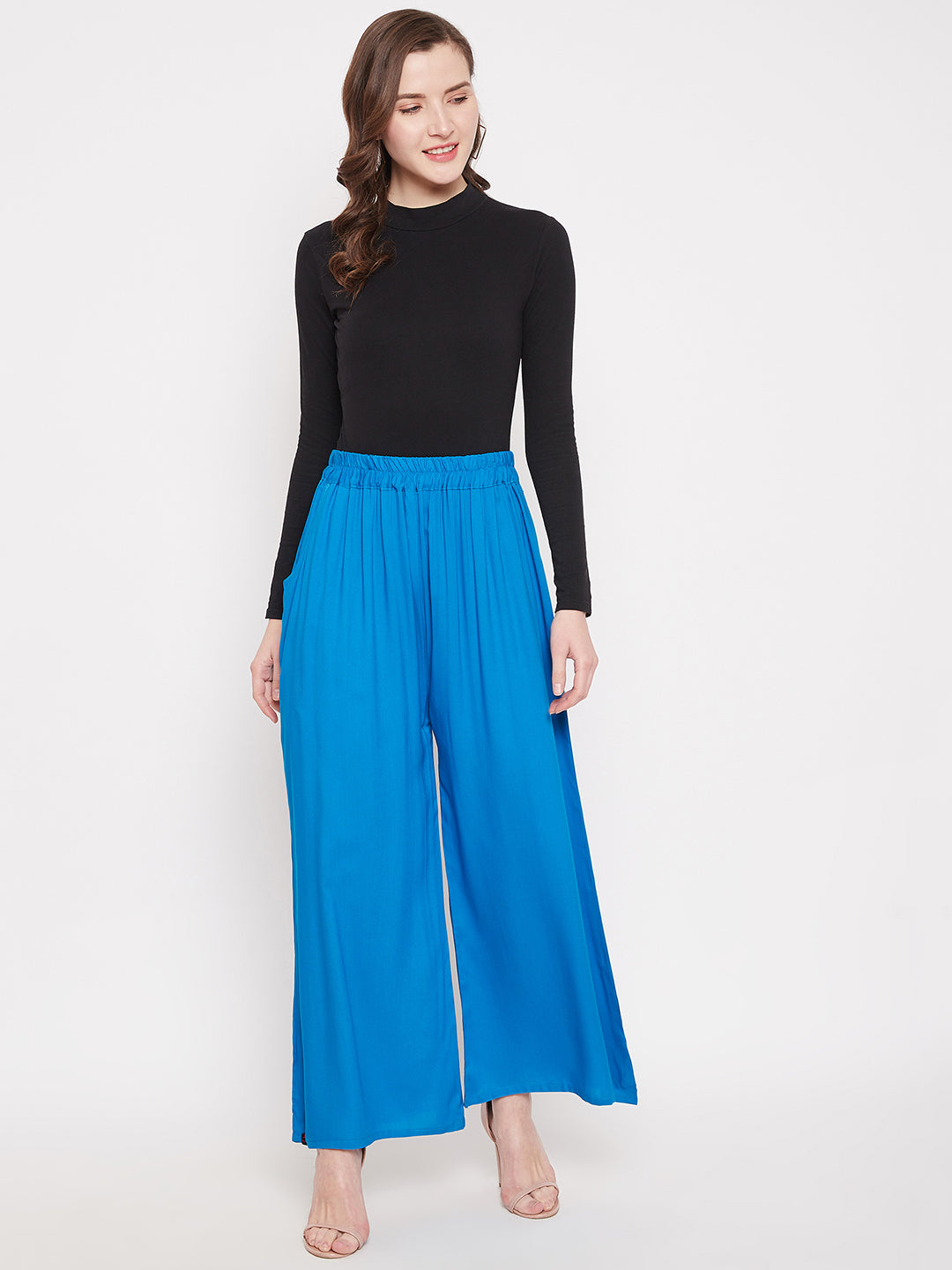 Sky Blue Plain Rayon Palazzo
