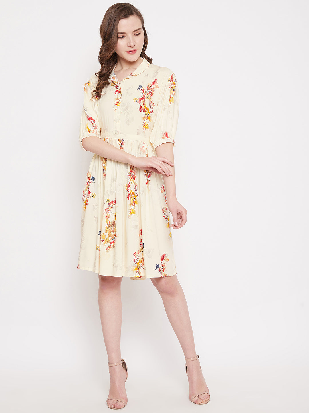 Womens rayon printed dress with matching mask