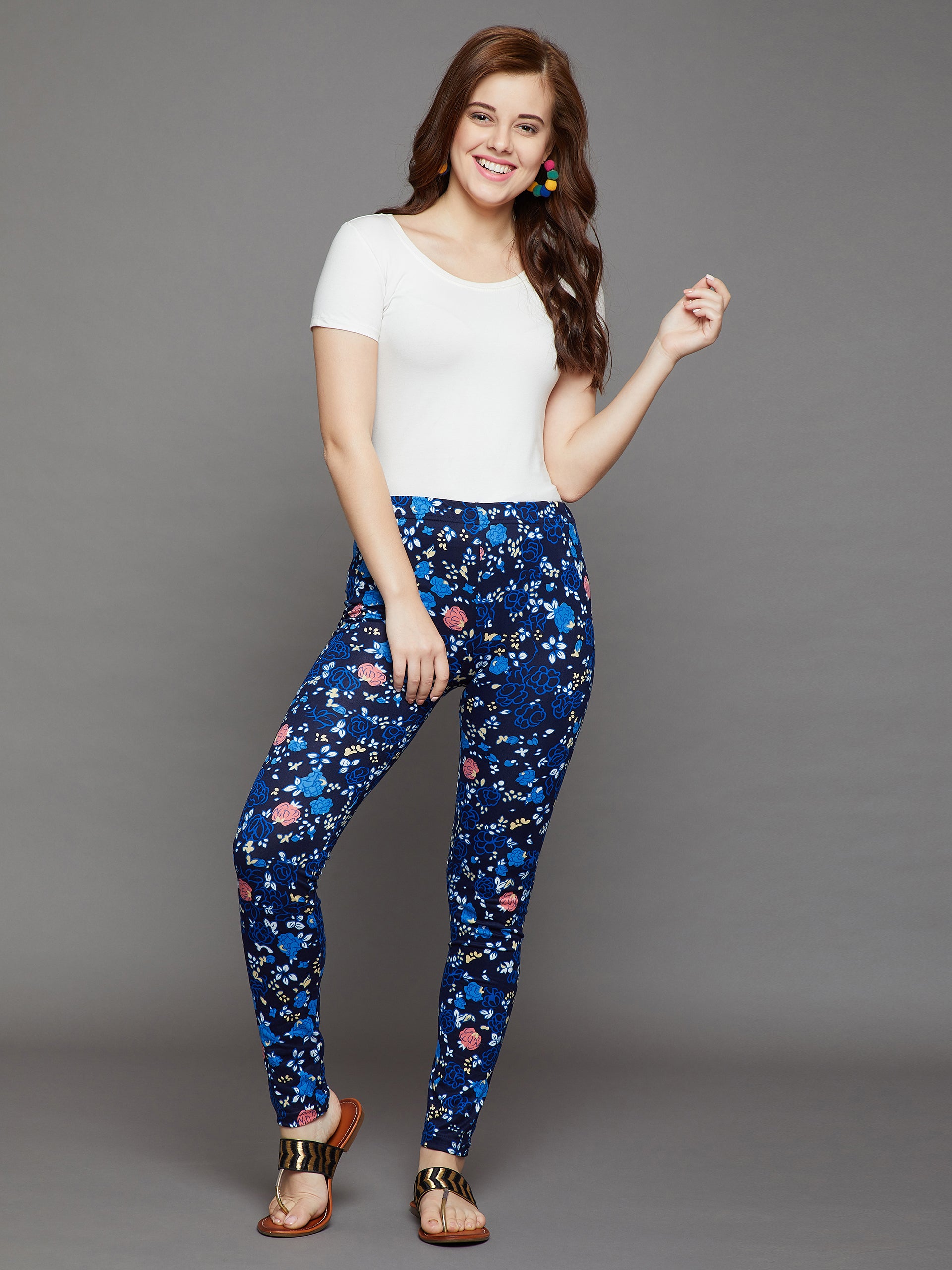 Blue Floral Printed Legging