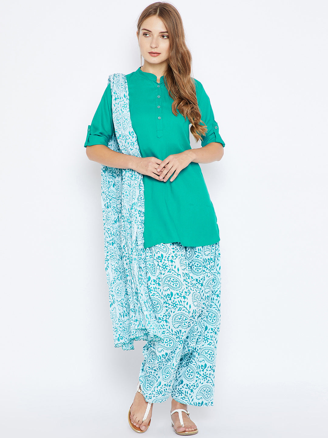 Paisley Print Patiala with Rama Green Kurti Set