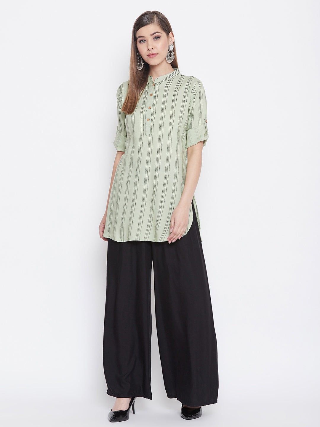 Honeydew Stripes Short Kurti