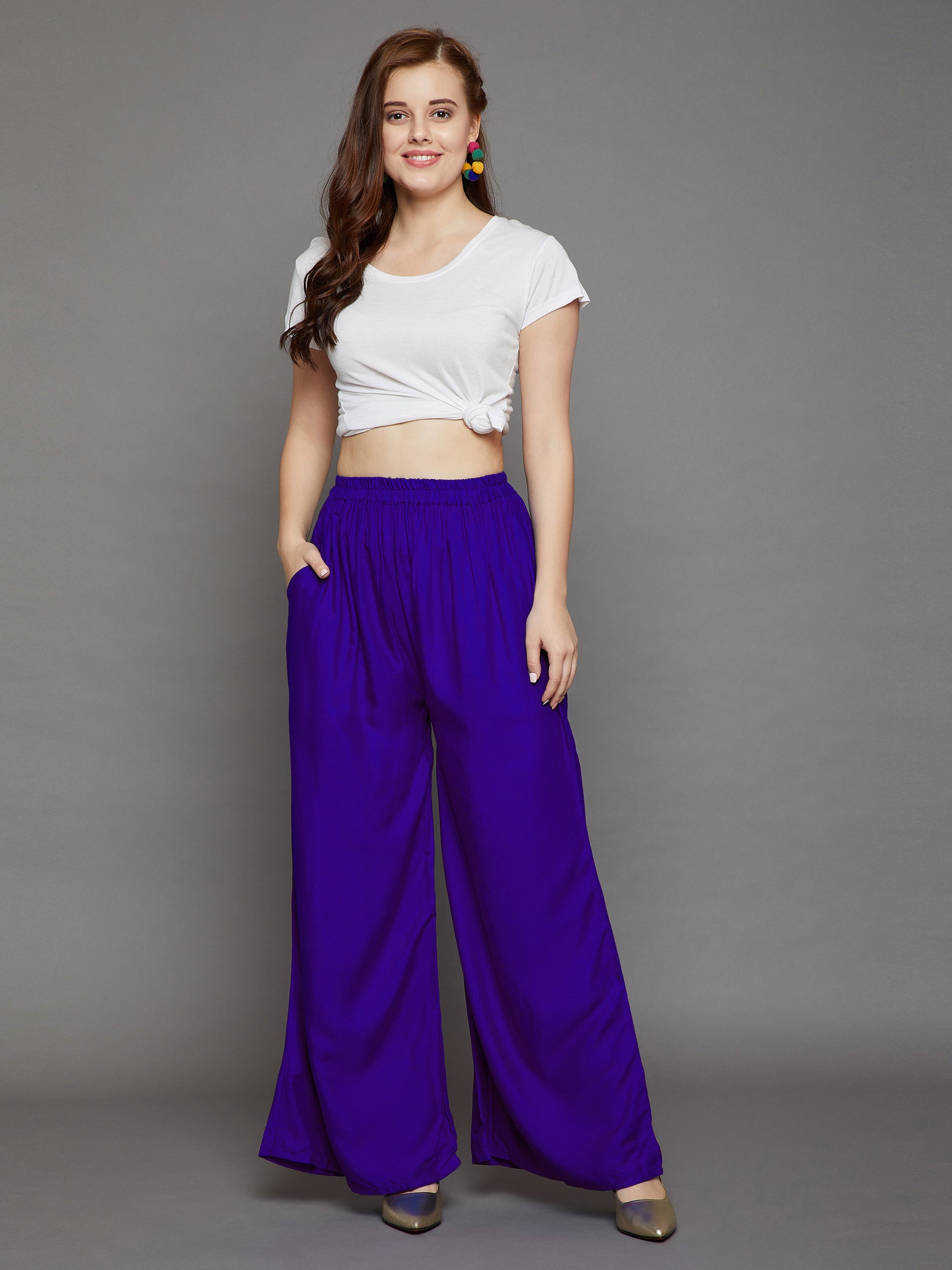 Royal Blue Plain Rayon Palazzo