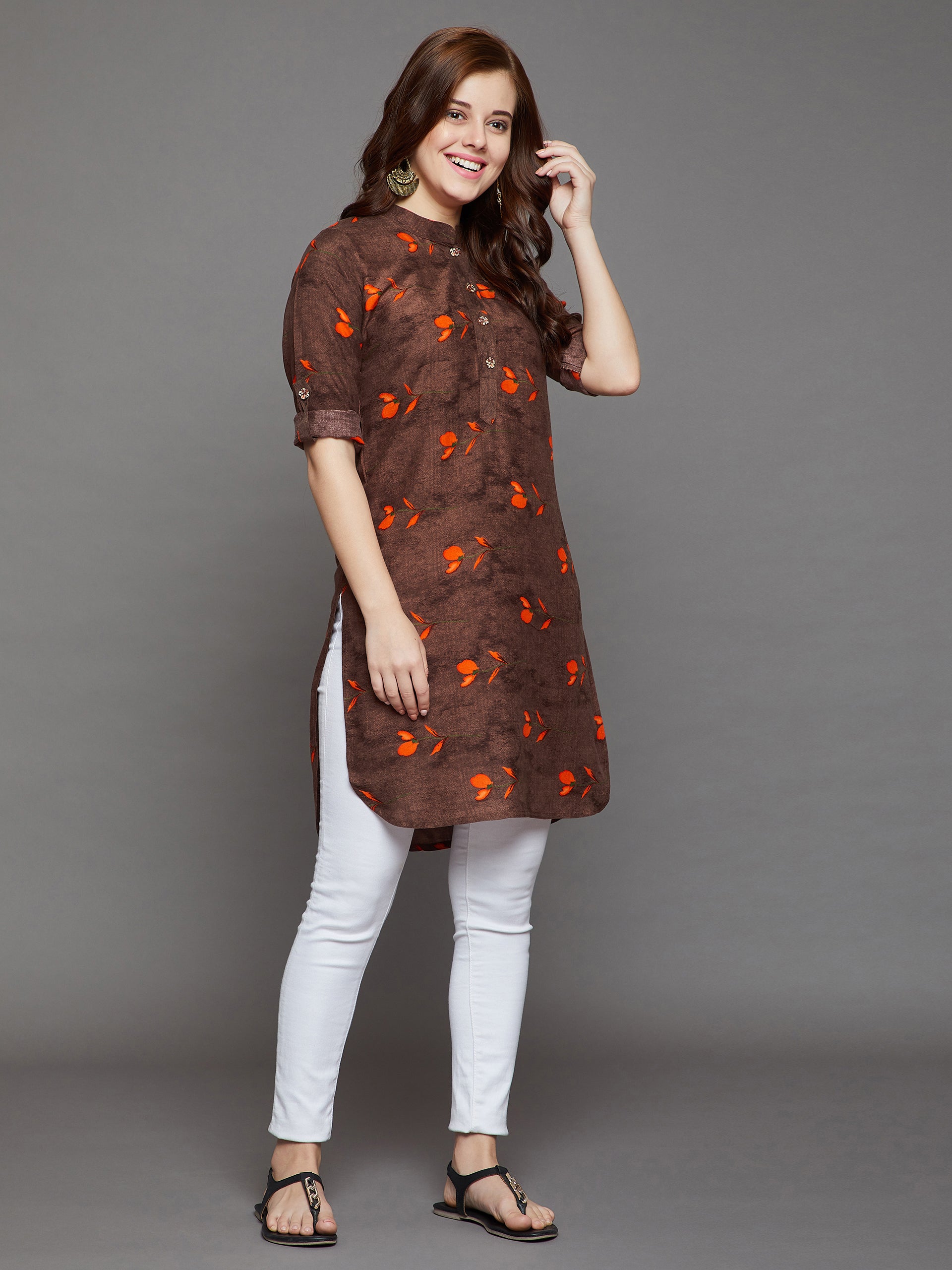 Orange Tulips Printed Kurti