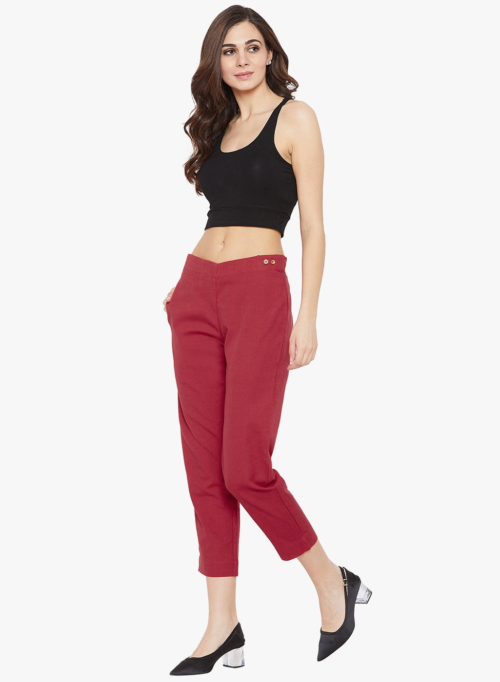 Red Cotton Slub Pants