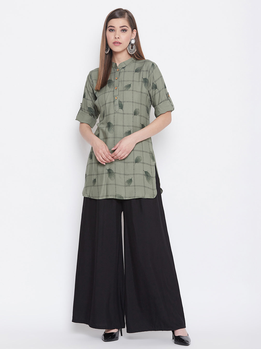 Deltagrey with Feather Print Short Kurta