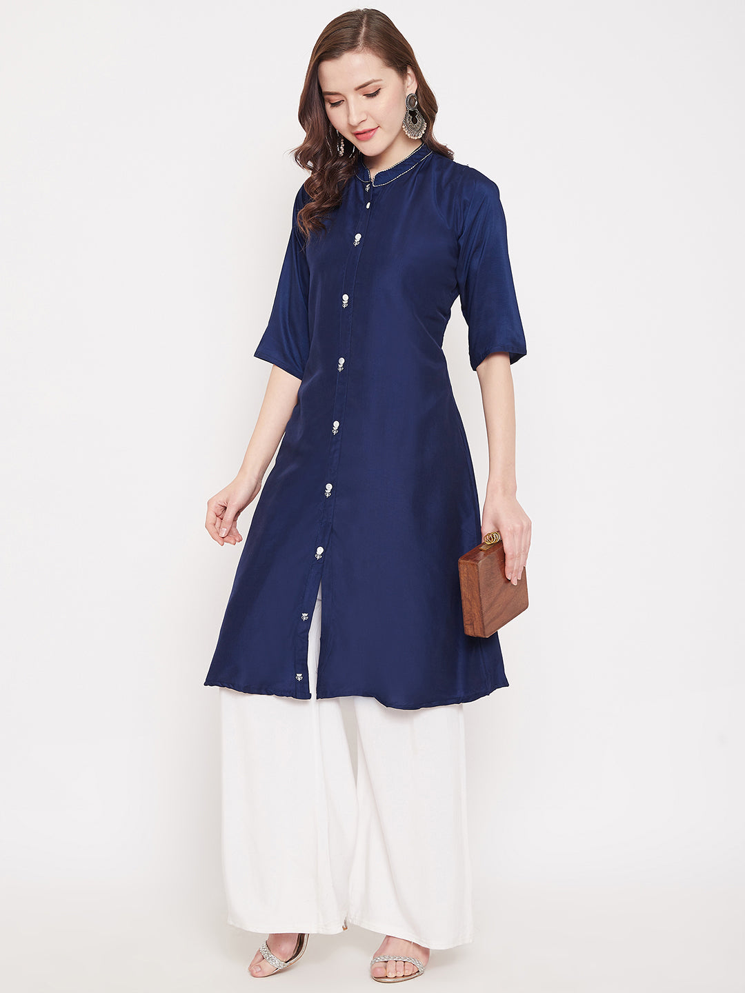 Royal Blue Embroidery Solid Color Kurti