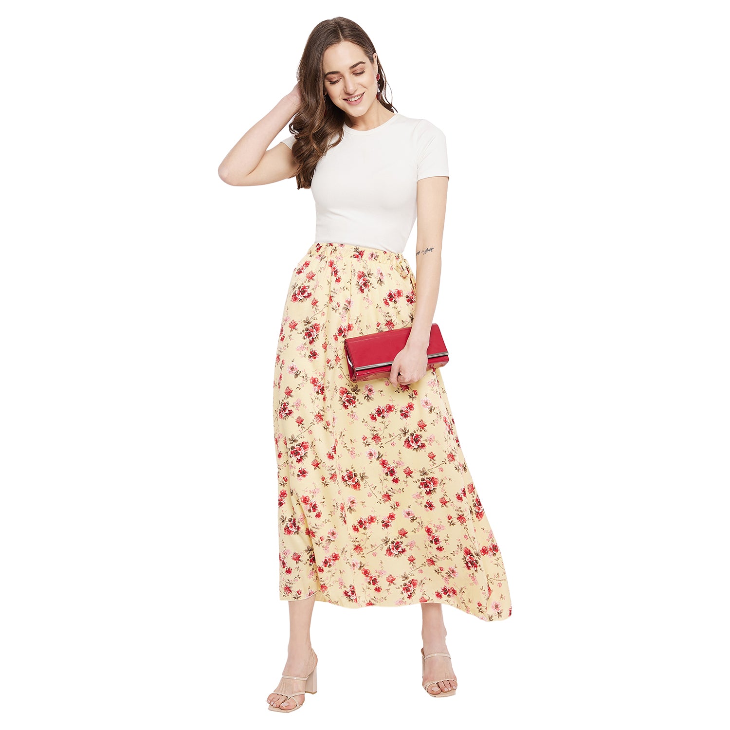 Watercolor Floral Seamless Skirt Free Size Yellow