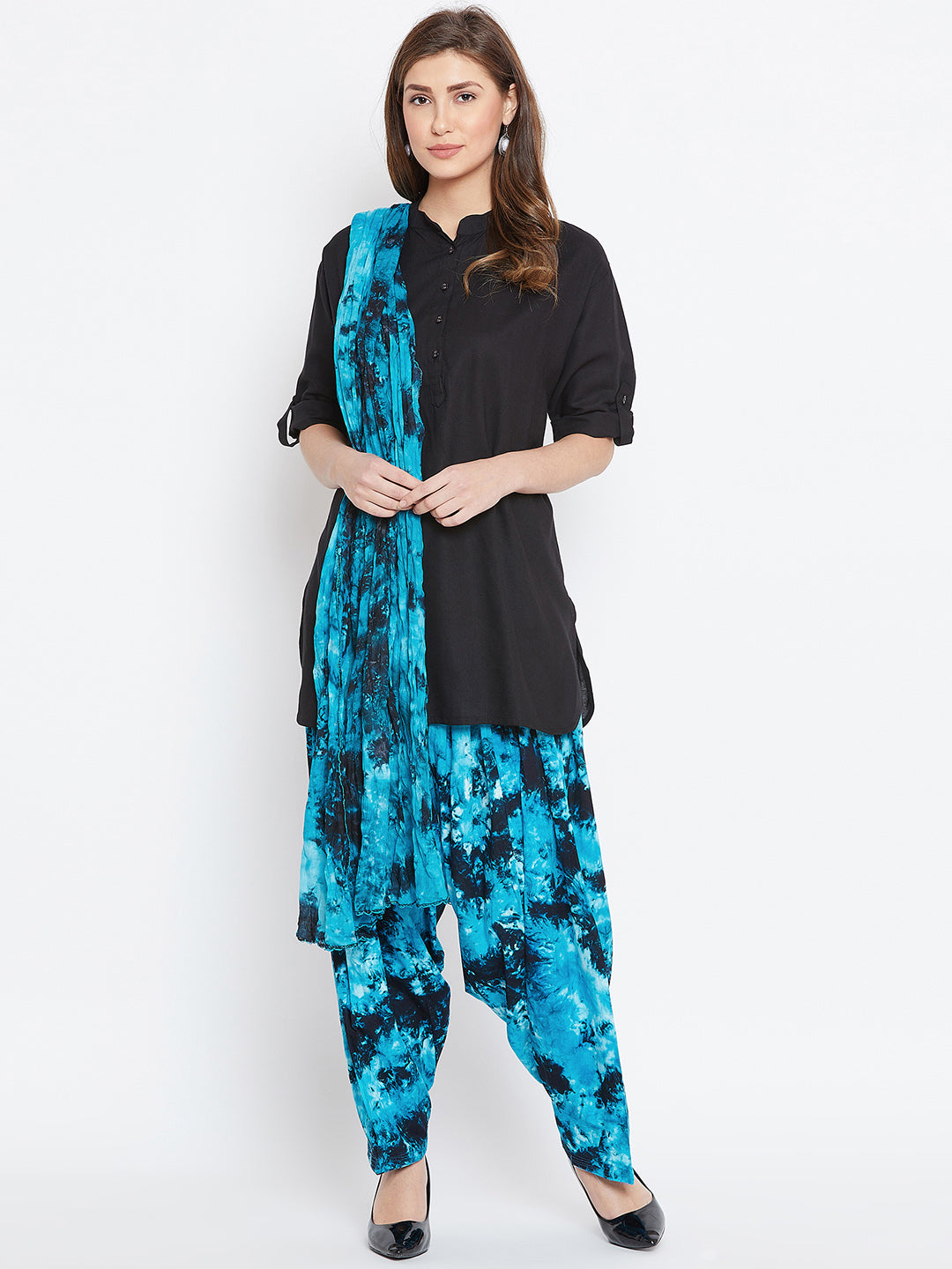 Tie and Dye Print Patiala with Black Kurti Set