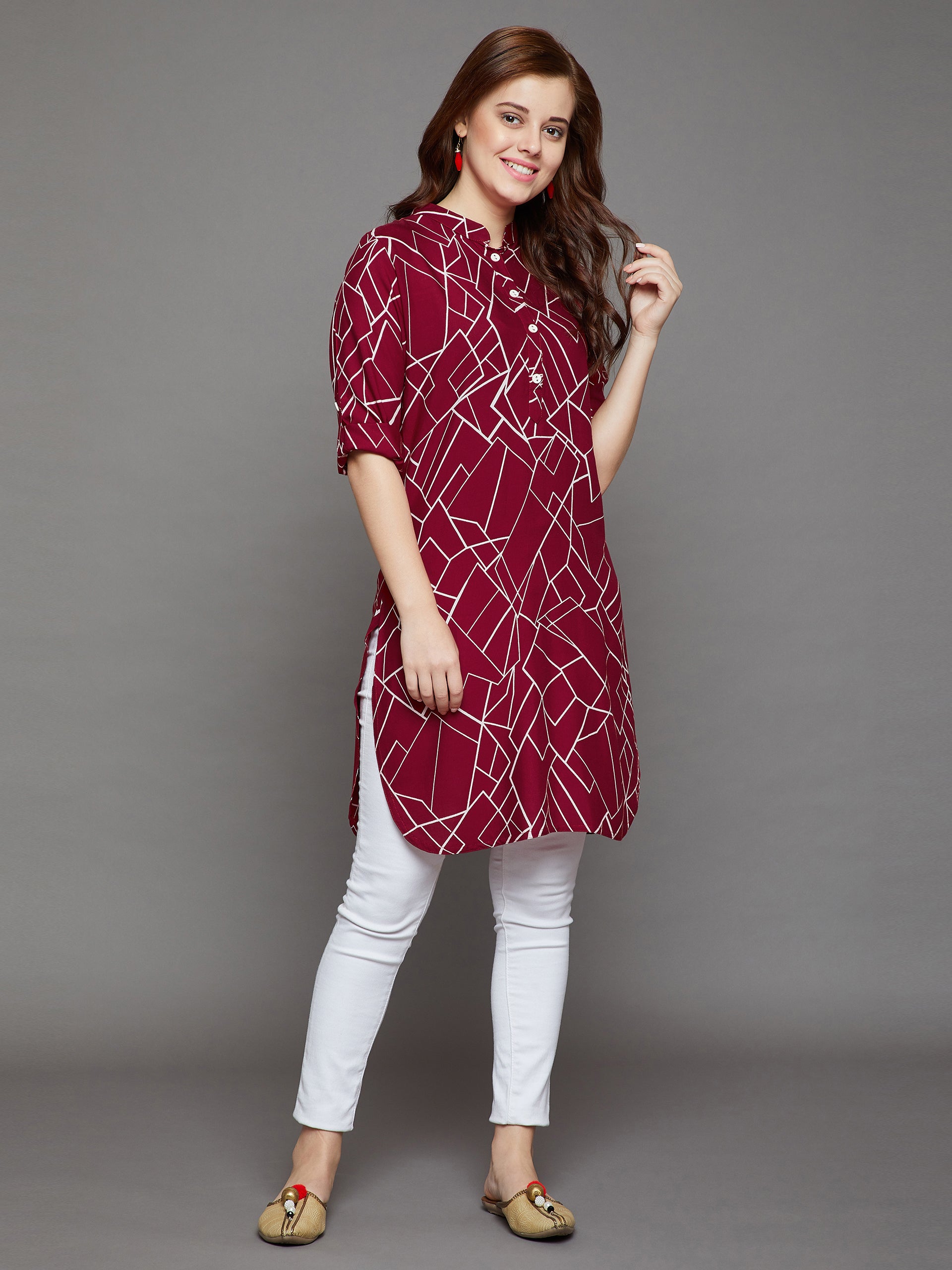 Maroon Geometry Printed Kurti