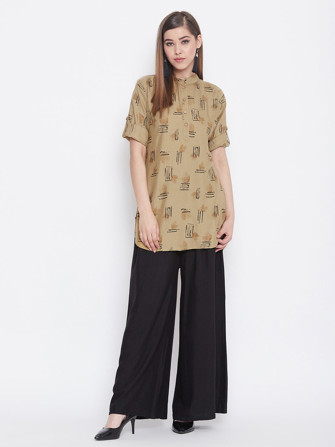 Pale Taupe Printed Short Kurta