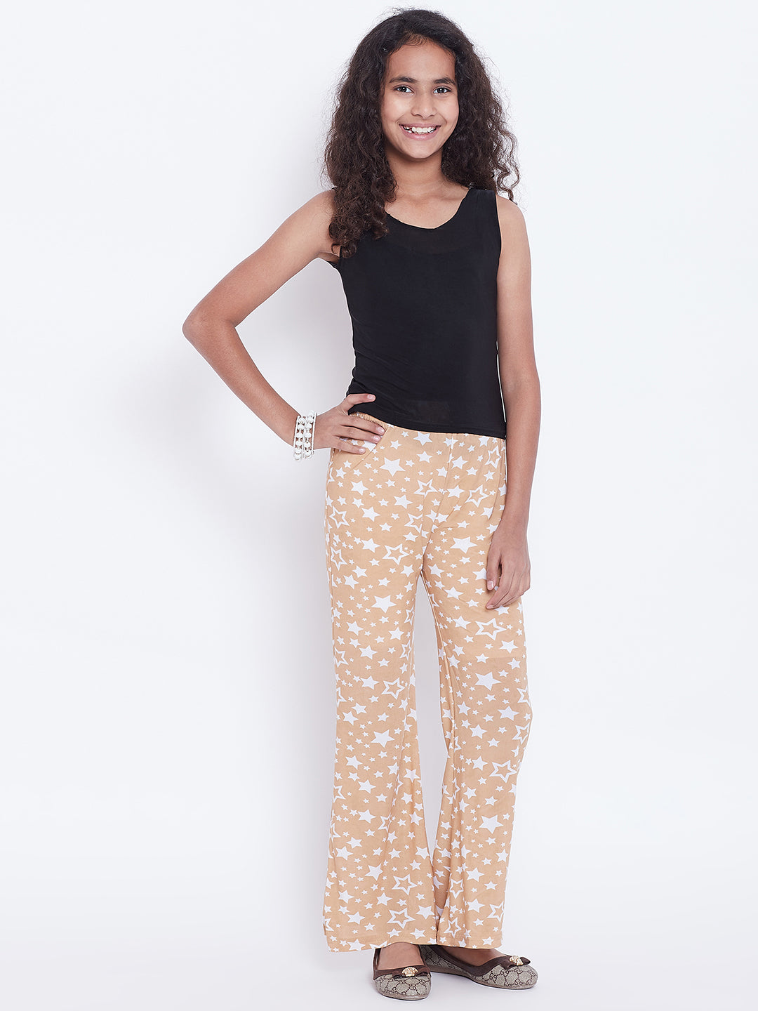 Skin Colour Twinkle Star Printed Palazzo