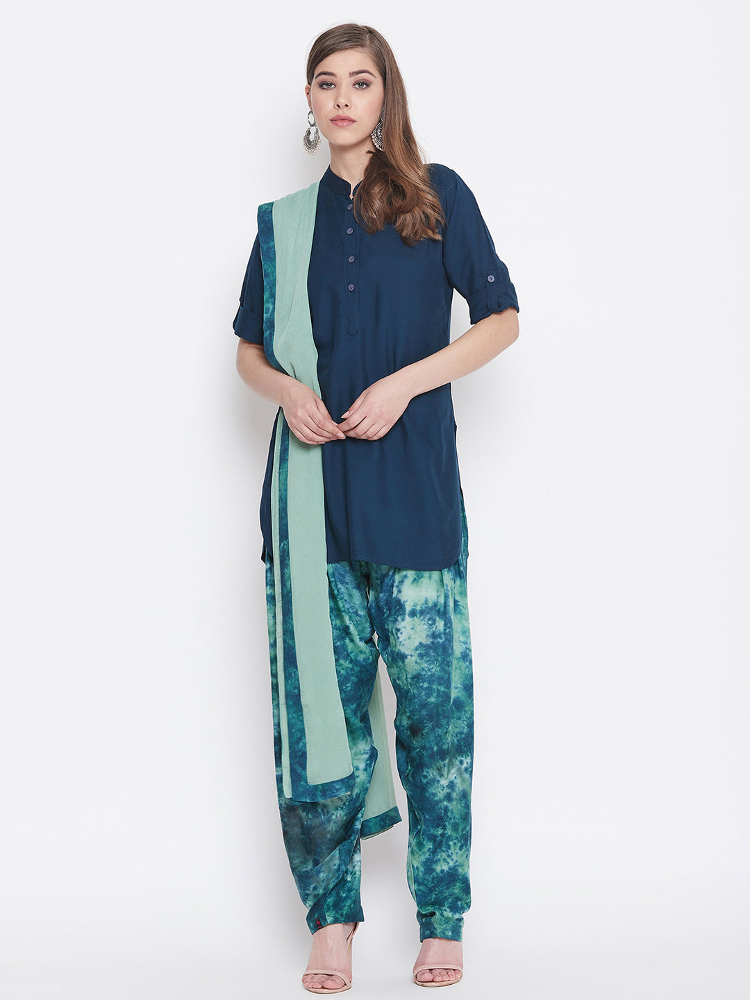 Tie & Dye Print Patiala with Blue Kurti Set