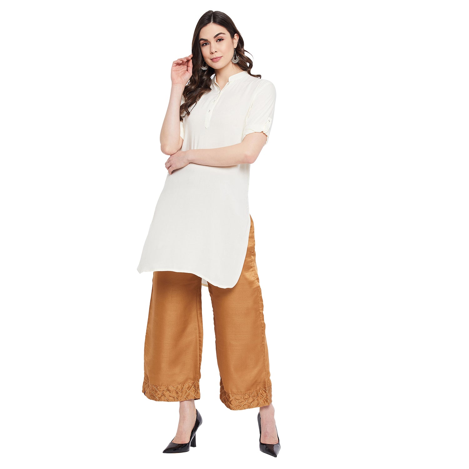 Cream Solid Color Kurti