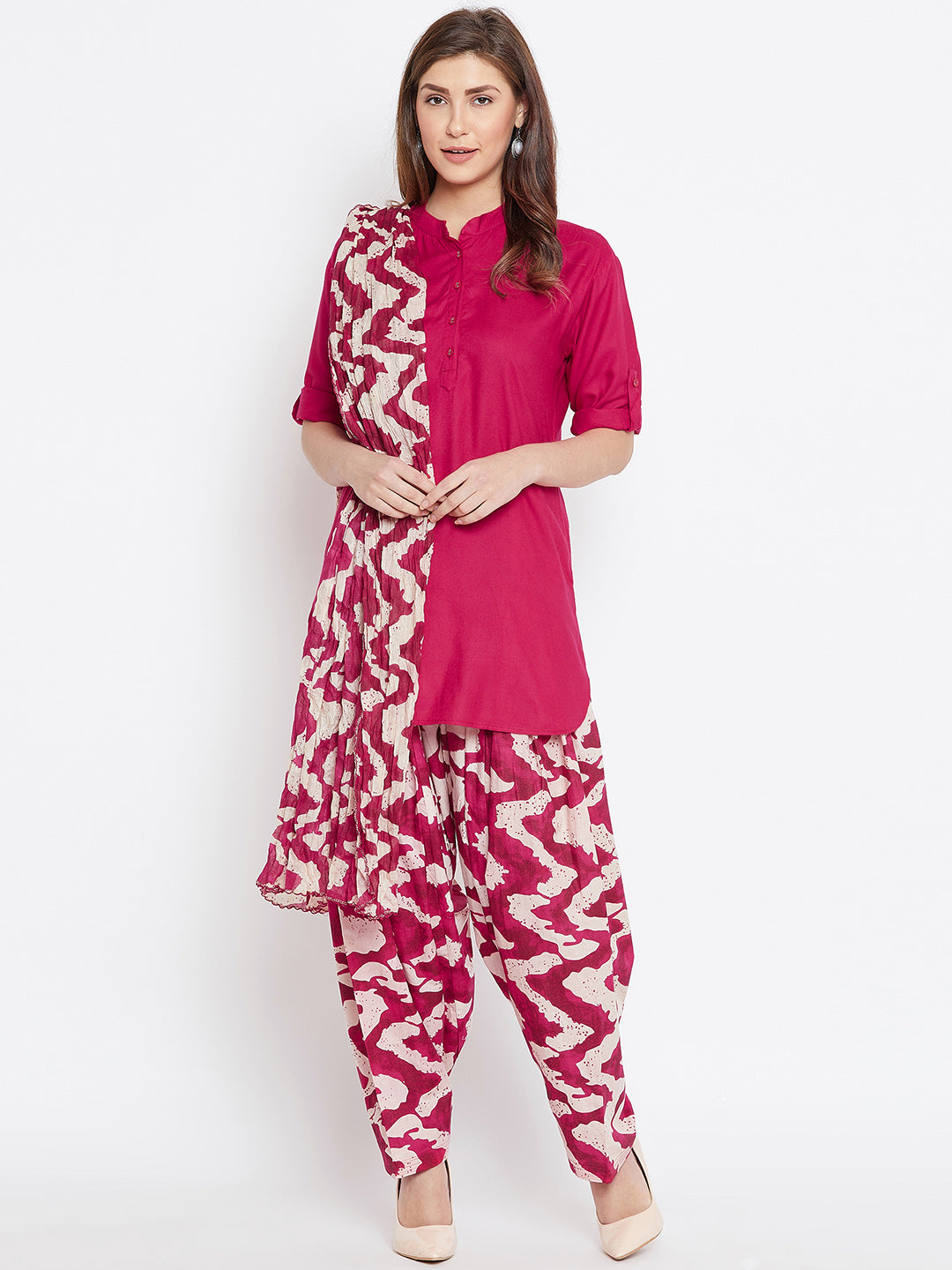 Brush Pattern Patiala with Rani Kurti Set