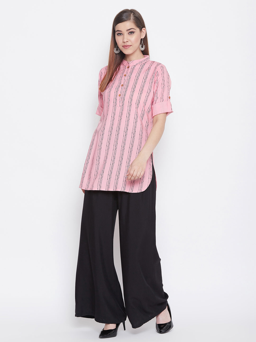 Azalea Pink Striped Short Kurta