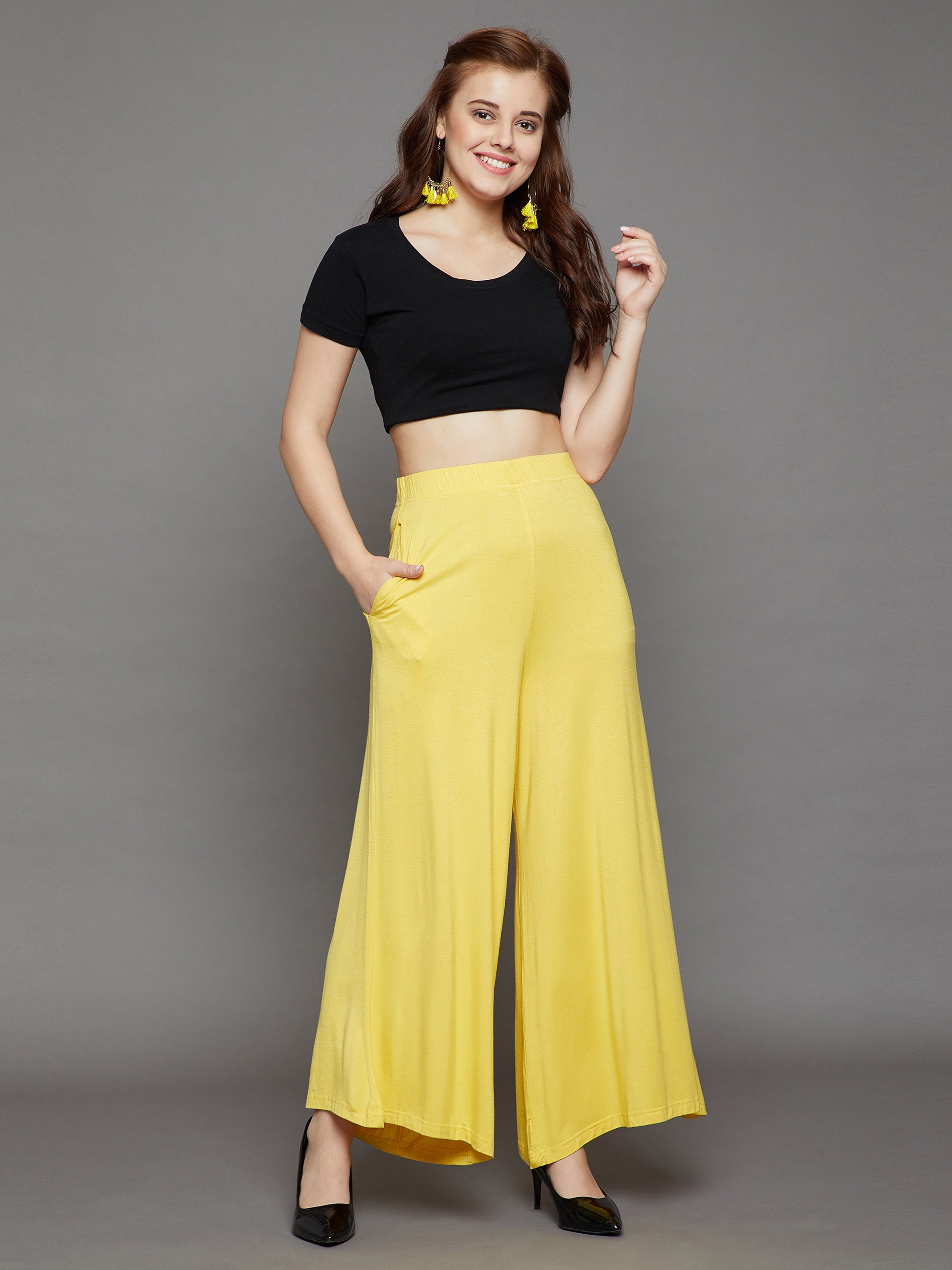 Yellow Plain Viscose Palazzo