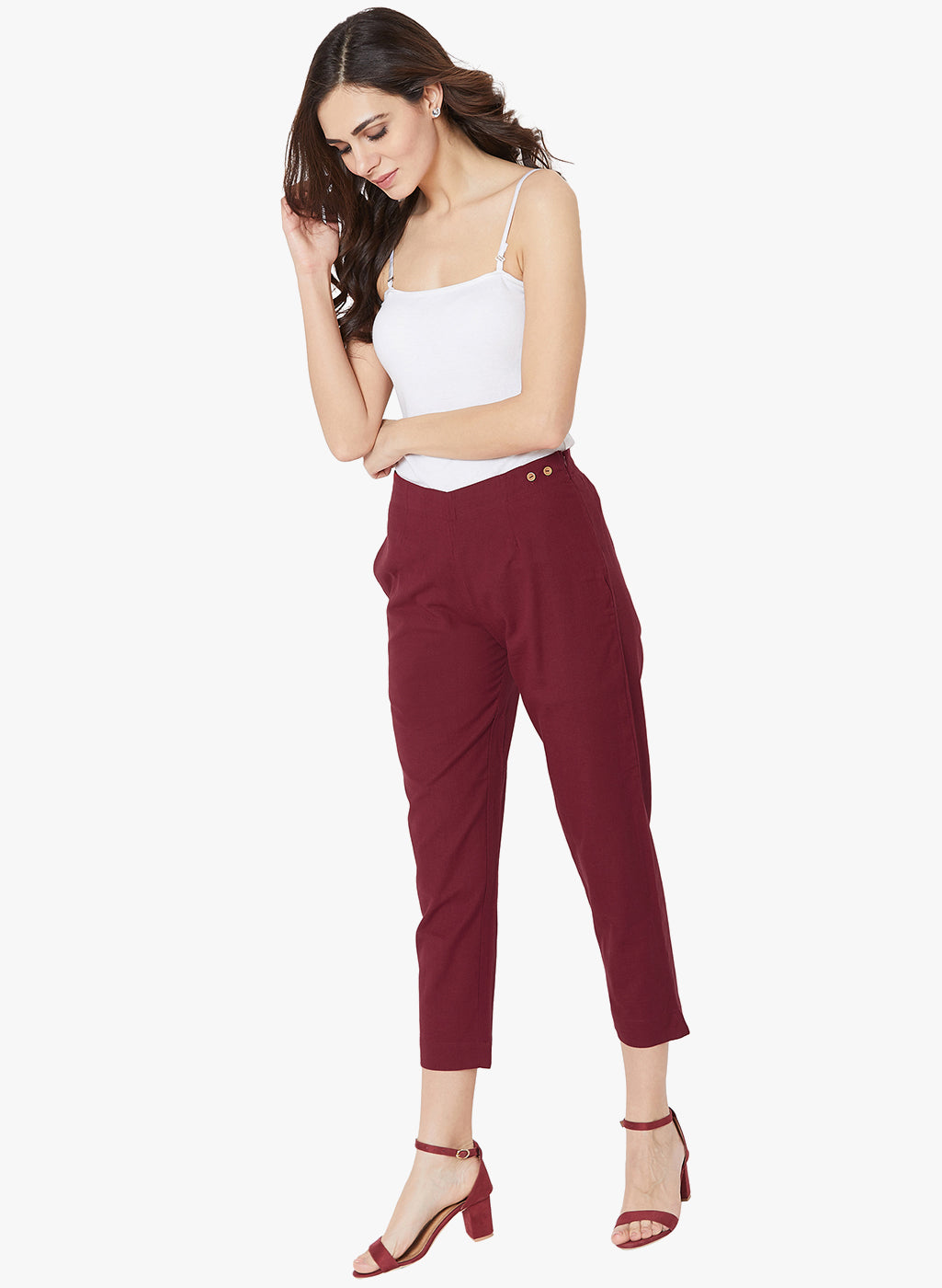 Maroon Cotton Slub Pants Brown