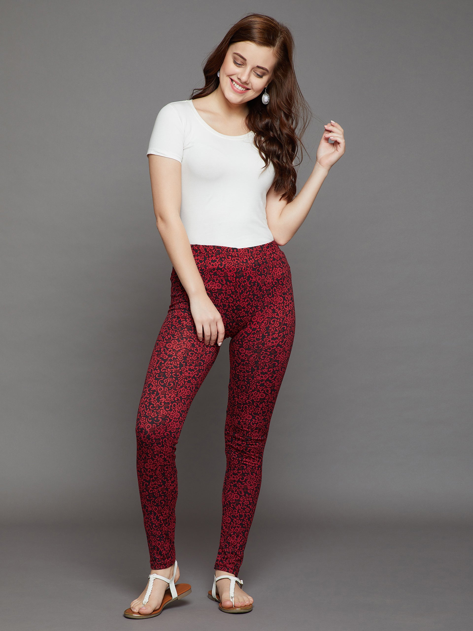 Red Printed Legging Free Size