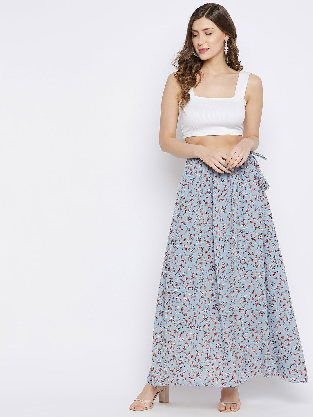 Blossom Flowers Seamless Skirt Free Size Ice Blue