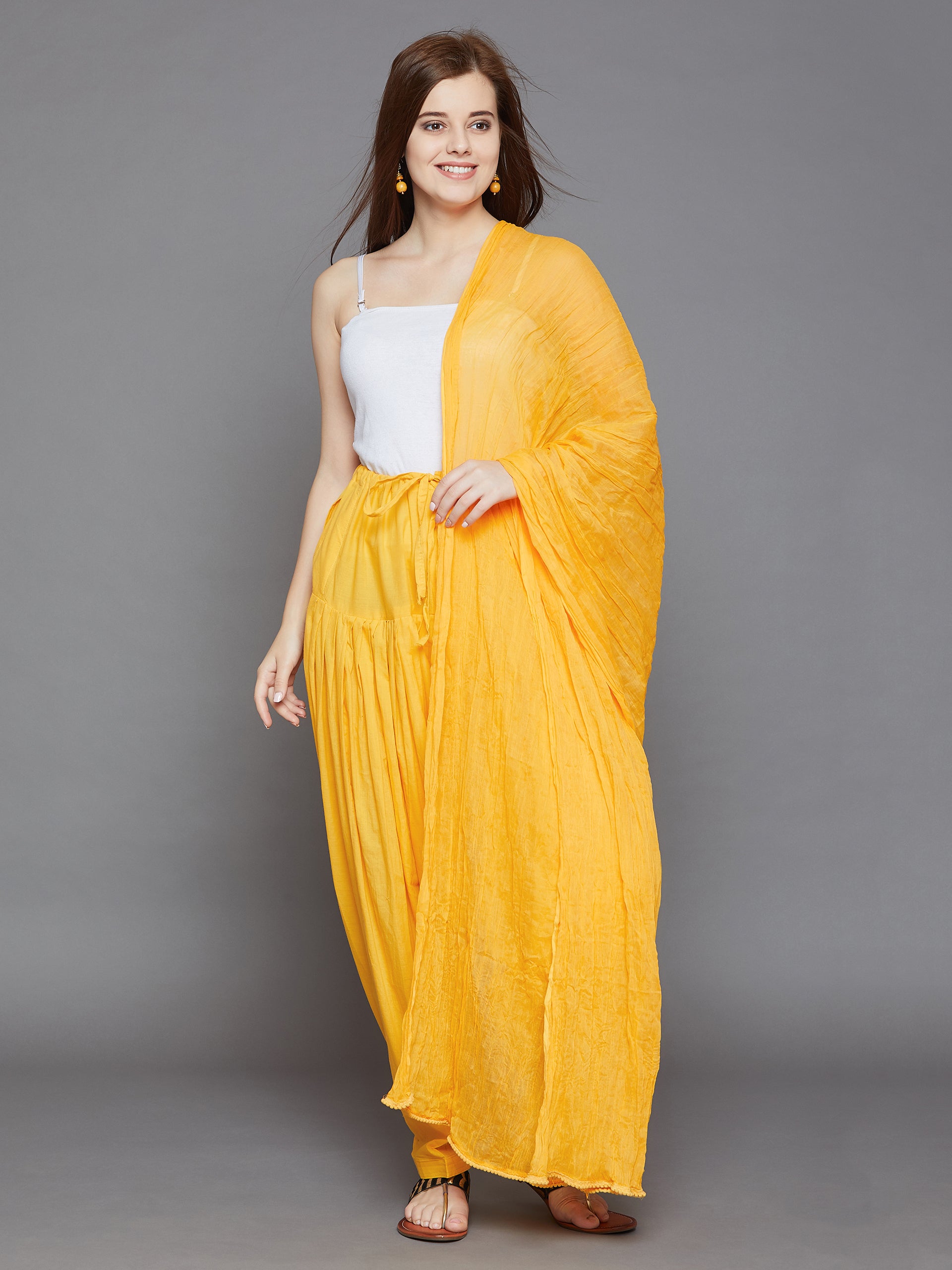 Yellow Cotton Plain Patiala with Dupatta