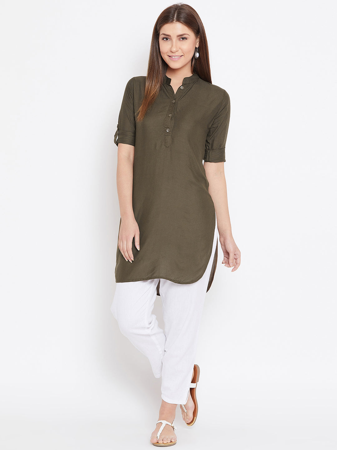 Olive Green Solid Color Kurti M 36"