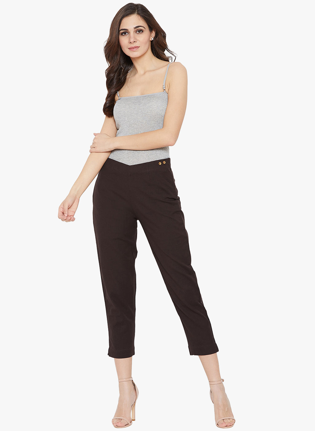 Brown Cotton Slub Pants Maroon