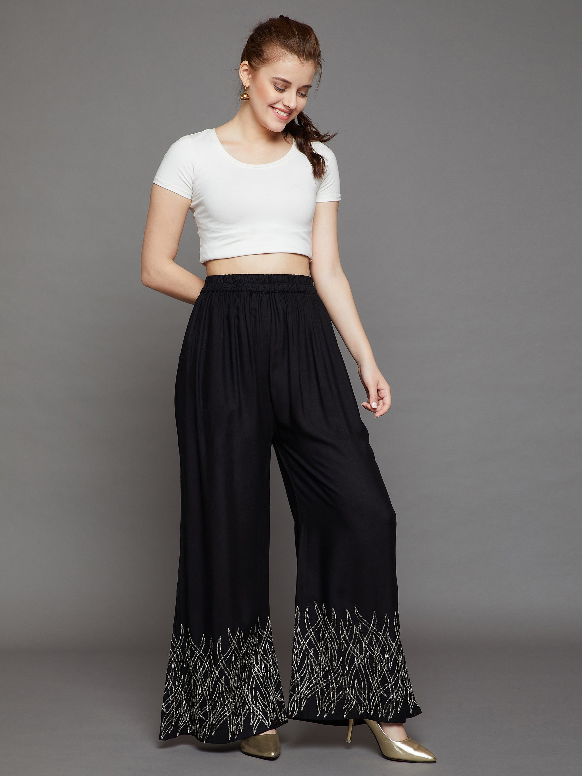 Jet Black Embroidery Palazzo